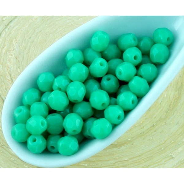 100pcs Opaque Vert clair Turquoise Ronde à Facettes Feu Poli Petite Entretoise tchèque Perles de Ver - Photo n°1