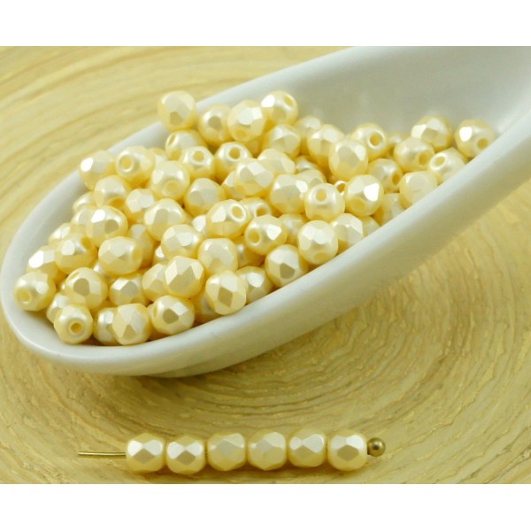 100pcs Perles Pastel Blanc Crème Rondes à Facettes Feu Poli Verre tchèque Perles de Petit Écarteur 3 - Photo n°1