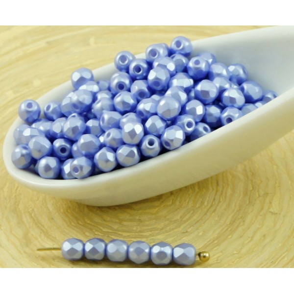 100pcs Pastel Perle de Lumière Bleu Saphir Ronde à Facettes Feu Poli Verre tchèque Perles de Petit É - Photo n°1