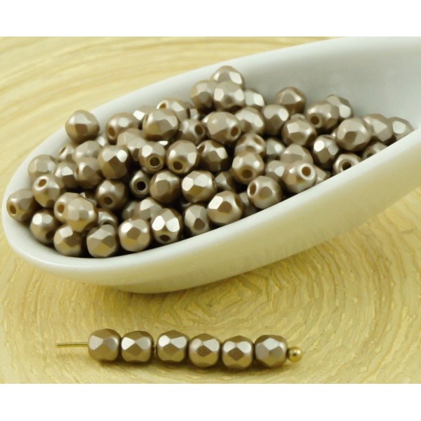 100pcs Perles Pastel Taupe Gris-Brun, Ronde à Facettes Feu Poli Verre tchèque Perles de Petit Écarte - Photo n°1