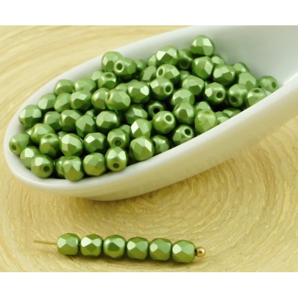 100pcs Perles Pastel Sage Vert Olive Ronde à Facettes Feu Poli Verre tchèque Perles de Petit Écarteu - Photo n°1