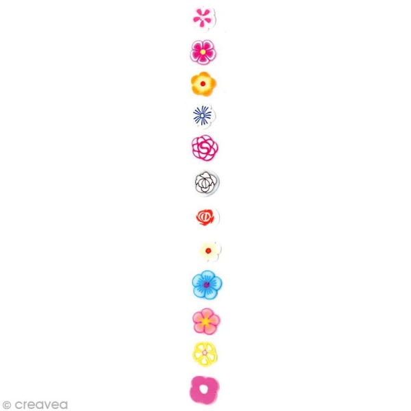 Tranches mini canes Fimo - Fleurs pastel - 12 modèles (120 pcs) - Photo n°2