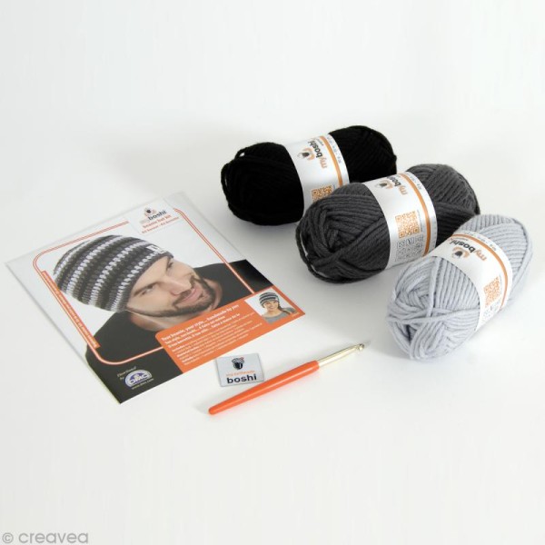 Kit crochet MyBoshi - Gris et noir - 1 bonnet - Photo n°2
