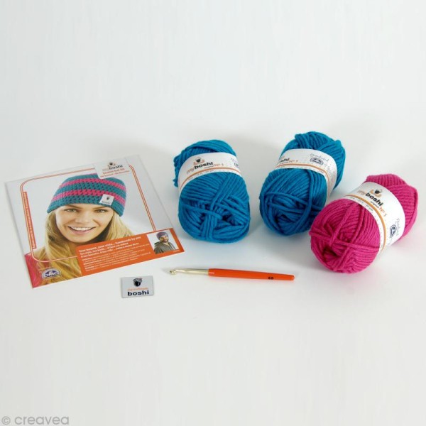 Kit crochet MyBoshi - Rose et bleu - 1 bonnet - Photo n°2