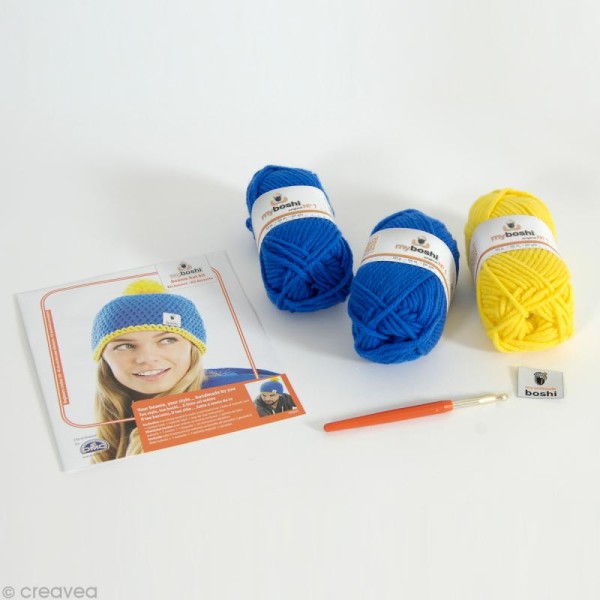 Kit crochet MyBoshi - Bleu et jaune - 1 bonnet - Photo n°2
