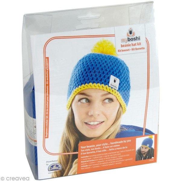 Kit crochet MyBoshi - Bleu et jaune - 1 bonnet - Photo n°1