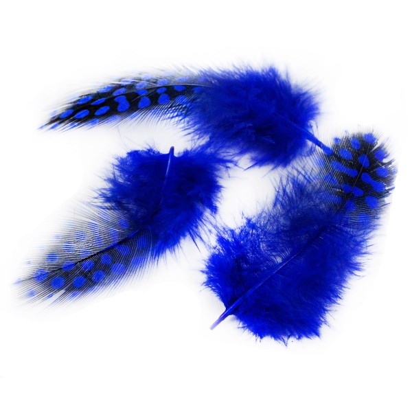 30pcs Royal Teints en Bleu à Pois Repéré Guinée Poule Plumes Pendentif Boucles d'oreilles Bijoux en - Photo n°1