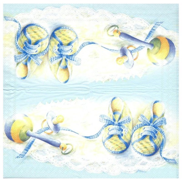4 Serviettes en papier Naissance Chaussons Bleus  Format Lunch - Photo n°2