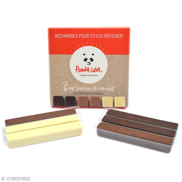 Recharges de chocolat pour stylo pâtissier PandaColor - 3 chocolats - 6 pcs - Photo n°1