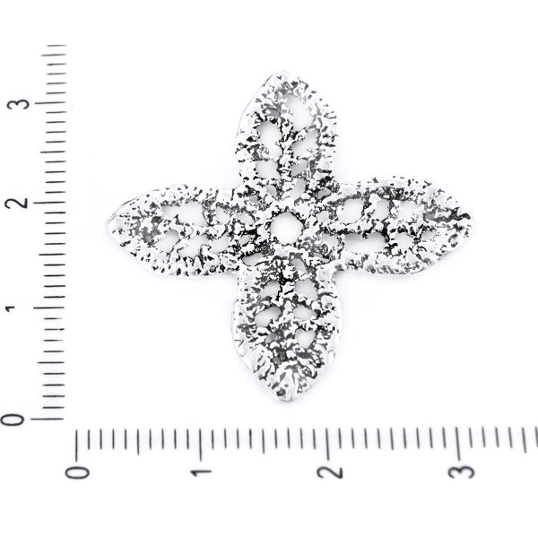 2pcs Antique Ton Argent Grande Fleur Pendentifs Charms tchèque Métal Conclusions 24mm x 32mm Trou 3m - Photo n°1