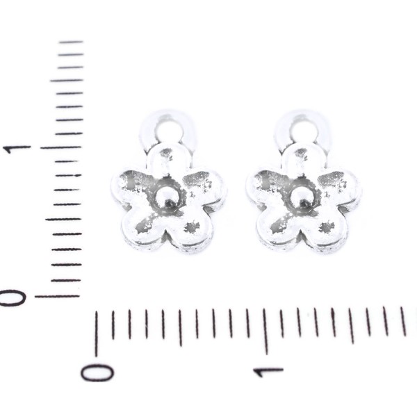 12pcs Antique Ton Argent Petite Fleur Pendentifs Charms tchèque Métal Conclusions 10mm x 8mm, Trou 1 - Photo n°1