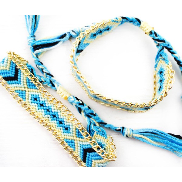 1pc Bleu Turquoise Beige Or BRICOLAGE Empilables Crochet Tricoté Noué Agité Cordon Ruban Bracelet de - Photo n°1