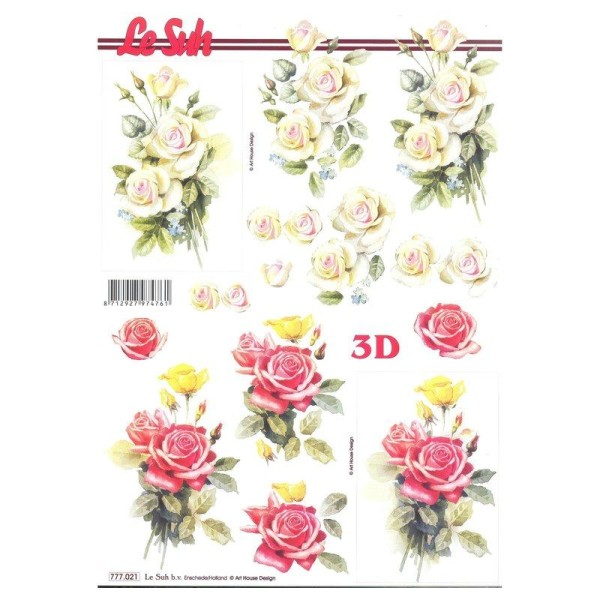Feuille 3D à découper A4  Bouquet de Roses Fleurs - Photo n°1