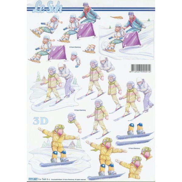 Feuille 3D à découper A4 Ski Snowboard Hiver - Photo n°1
