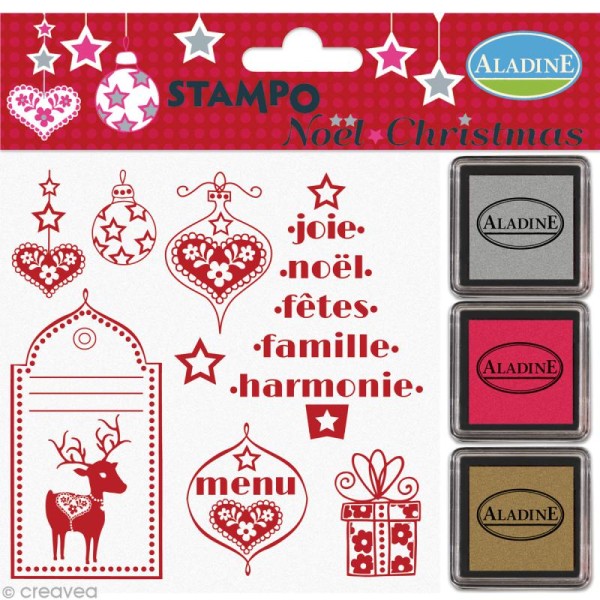 Kit Stampo Noël Rouge - 8 tampons et 3 encreurs - Photo n°1