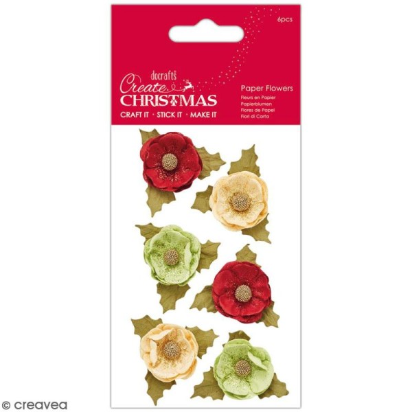 Fleurs décoratives en papier - Create Christmas - Fleurs décoratives - 6 pcs - Photo n°1