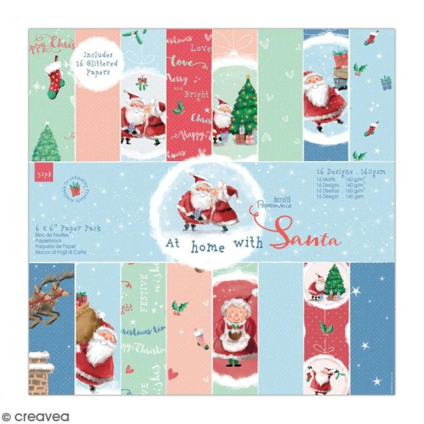 Papier scrapbooking Docrafts - At Home with Santa - 15 x 15 cm - 32 pcs - Photo n°1