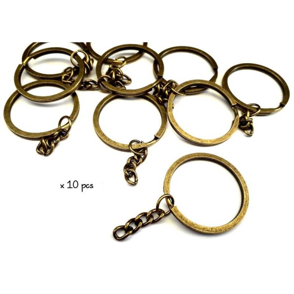Portes clés lot de 10 anneaux 35mm fermoirs porte clés pendentifs couleur Métal bronze antique - Photo n°1