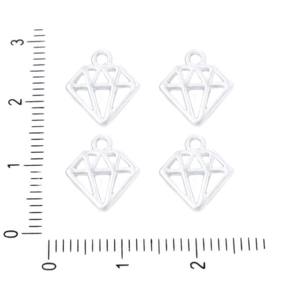 10pcs Mat Argenté en Forme de Diamant Pendentifs Charms tchèque Métal Conclusions 12mm x 10mm - Photo n°1
