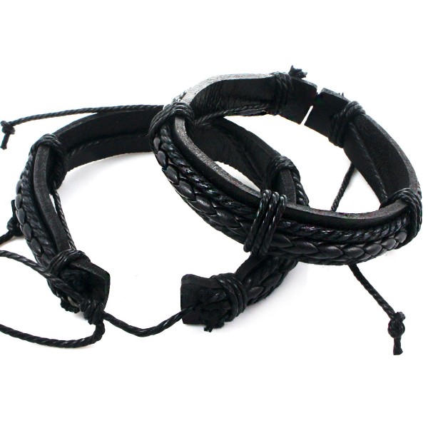 5pcs Mixte Noir Cordons de Cuir d'unité centrale Unisexe Réglable Bracelet de Base Avec Ciré, corde - Photo n°2
