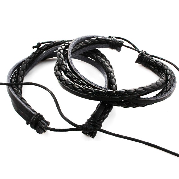 5pcs Mixte Noir Cordons de Cuir d'unité centrale Unisexe Réglable Bracelet de Base Avec Ciré, corde - Photo n°3