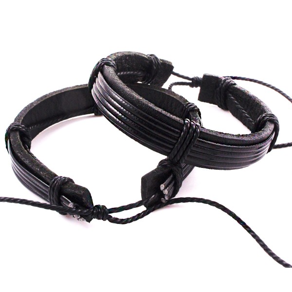 5pcs Mixte Noir Cordons de Cuir d'unité centrale Unisexe Réglable Bracelet de Base Avec Ciré, corde - Photo n°4