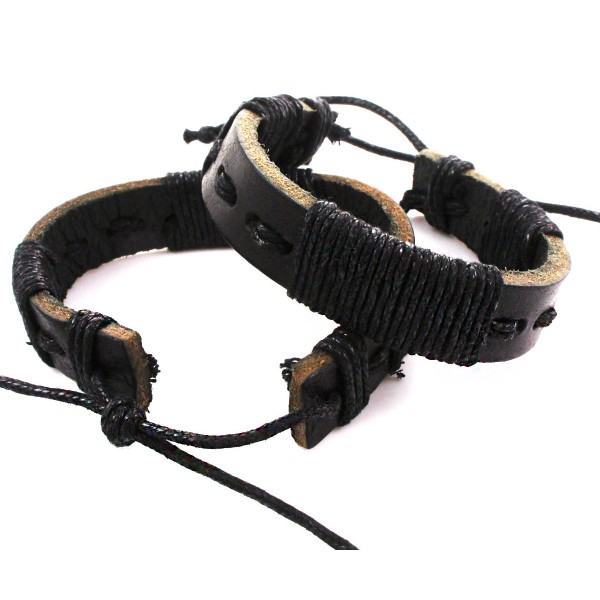 5pcs Mixte Noir Cordons de Cuir d'unité centrale Unisexe Réglable Bracelet de Base Avec Ciré, corde - Photo n°5