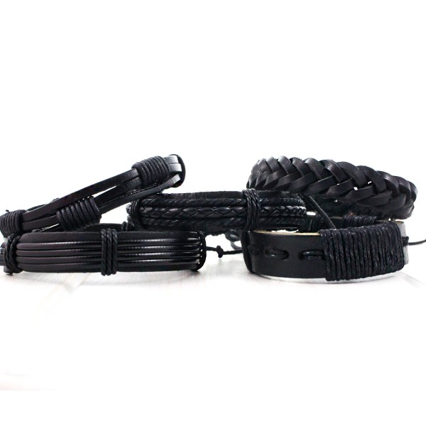 5pcs Mixte Noir Cordons de Cuir d'unité centrale Unisexe Réglable Bracelet de Base Avec Ciré, corde - Photo n°1