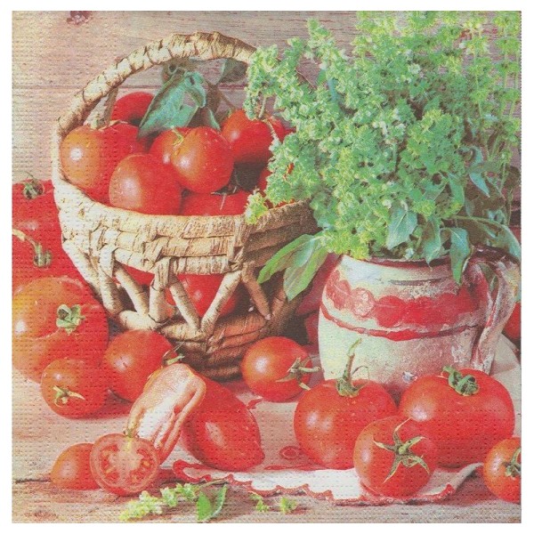 4 Serviettes en papier Herbes et Tomates Format Lunch - Photo n°1