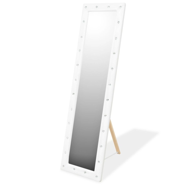 Vidaxl Miroir Sur Pied Cuir Artificiel 45 X 150 Cm Blanc Brillant - Photo n°1