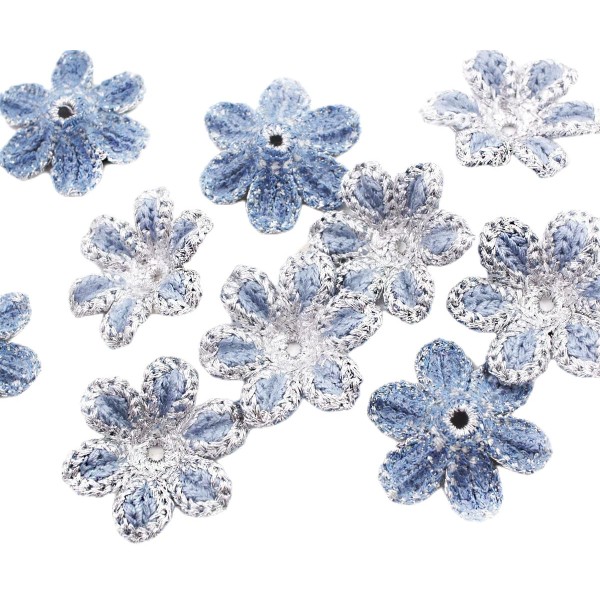 10pcs Argent Bleu au Crochet Tricoté à Plat Applique de Fleur Patch à Coudre Sur la Broche Brodée à - Photo n°1