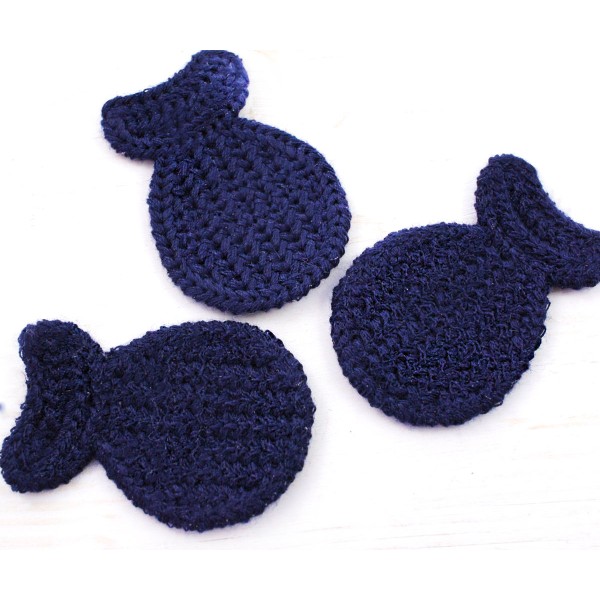 8pcs Bleu Foncé Crochet Tricoté à Plat de Poisson Broche Boucles d'oreilles Appliques le Patch à la - Photo n°1