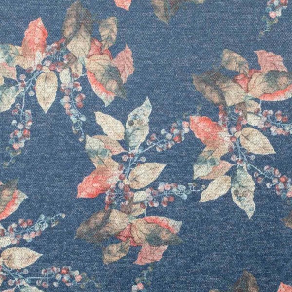 Tissu feuilles couleurs d'automne - Bleu - Photo n°1