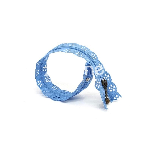 Fermeture dentelle fleurs - Bleu clair - Photo n°1