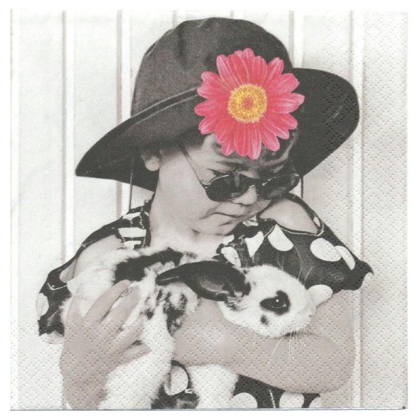 4 Serviettes en papier Enfant Fleur Lapin Format Lunch - Photo n°1