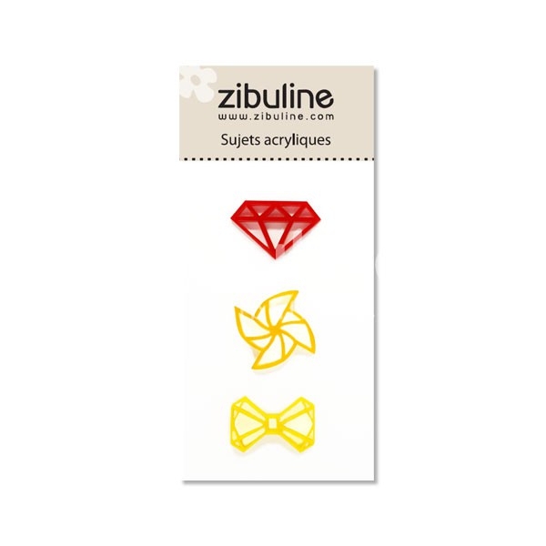 Sujets acryliques - Diamant / moulin / noeud rouge / jaune - Photo n°1