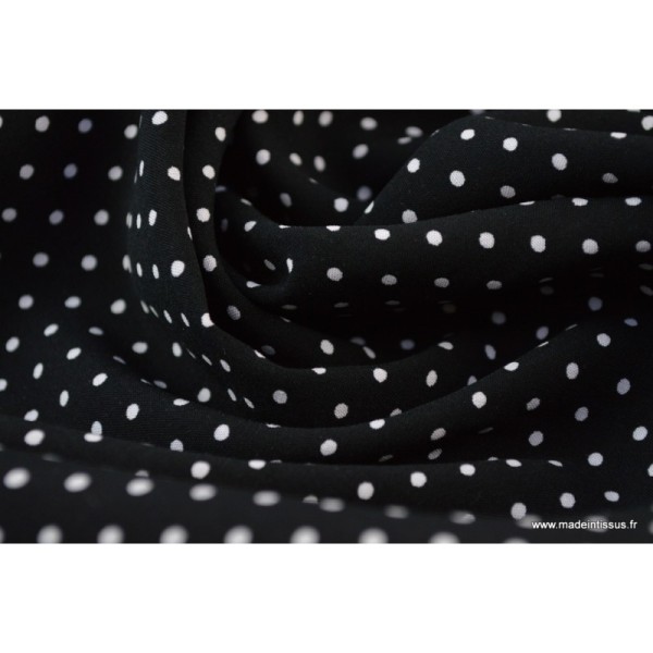 Tissu Viscose fluide imprimé petits pois noir et blanc - Photo n°4
