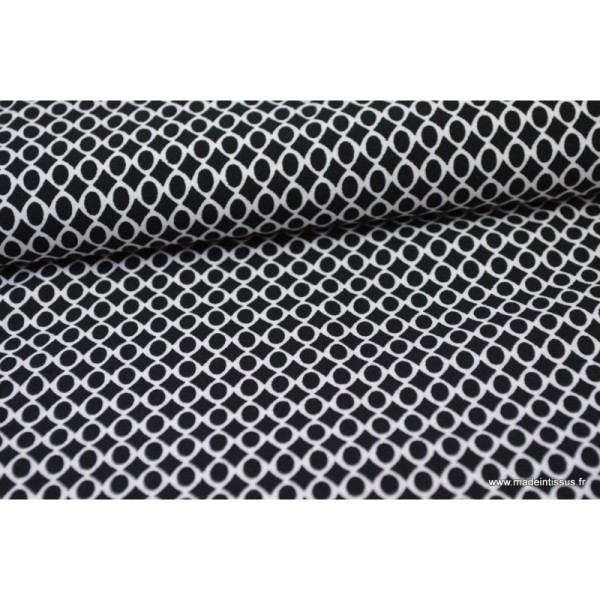 Tissu Viscose fluide imprimé ronds noir et blanc - Photo n°3