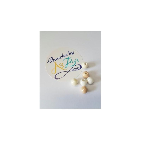 Perles rondes en céramique blanc/beige 6mm x10 - Photo n°1