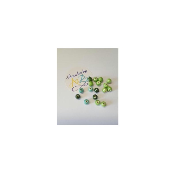 Perles rondes vertes en céramique 6mm x10 - Photo n°1