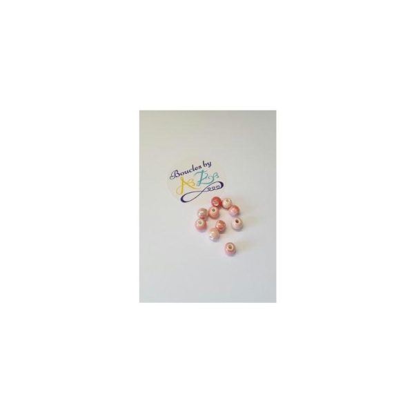 Perles rondes roses en céramique 6mm x10 - Photo n°1