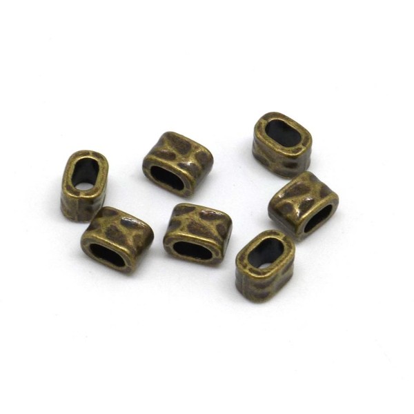 R-10 Perles Passant Pour Lanière Cuir De 5mm Martelé En Métal De Couleur Bronze - Photo n°3