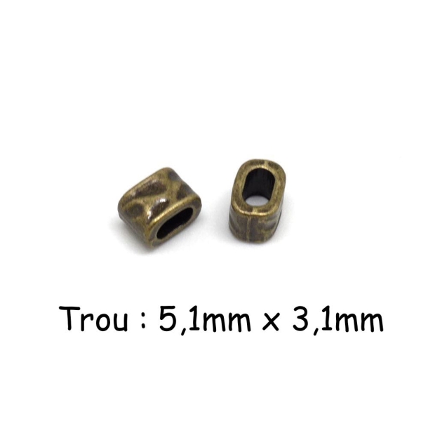 R-10 Perles Passant Pour Lanière Cuir De 5mm Martelé En Métal De Couleur Bronze - Photo n°1