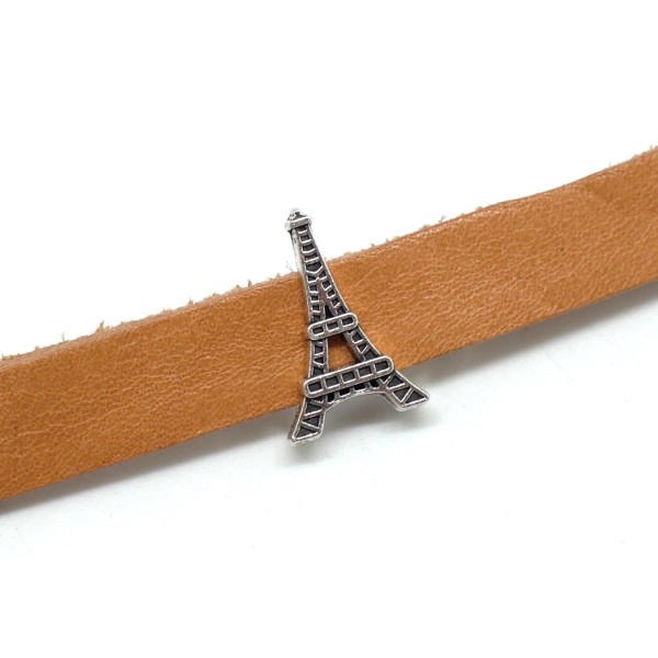 10 Perles Argenté Passant Tour Eiffel Pour Lanière Cuir De 10mm En Métal - Photo n°2