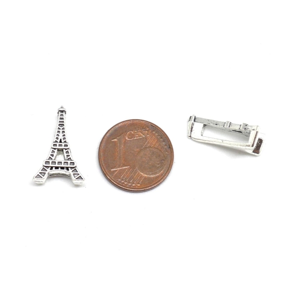10 Perles Argenté Passant Tour Eiffel Pour Lanière Cuir De 10mm En Métal - Photo n°3