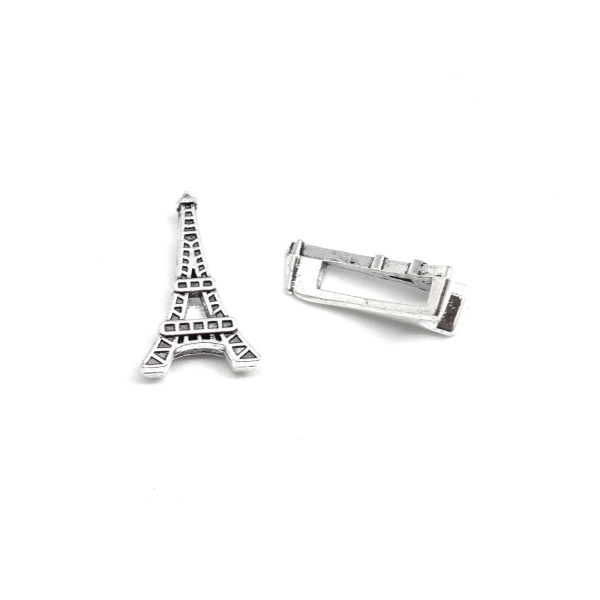 10 Perles Argenté Passant Tour Eiffel Pour Lanière Cuir De 10mm En Métal - Photo n°4