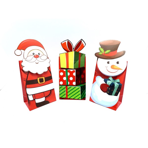 3 Pochettes Cadeaux Motif Père Noël, Cadeau Et Bonhomme De Neige 19cmx8,5cm - Photo n°1