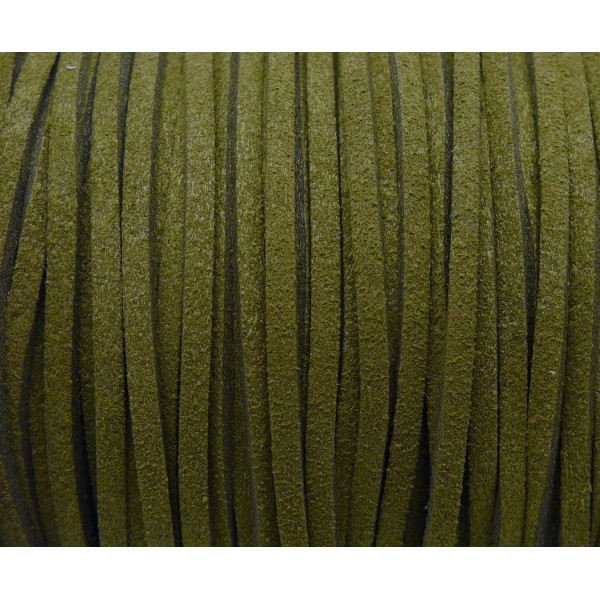 2m Cordon Plat Daim Synthétique Couleur Vert Olive 2,5mm - Photo n°2