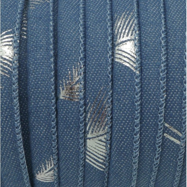 R-1m Cordon Jeans 6mm  Motif Plume Argenté En Coton Bleu  Tendance Denin - Photo n°2
