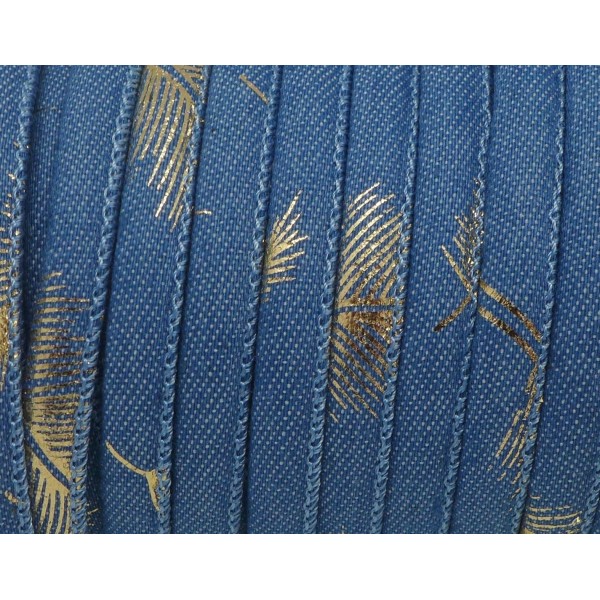1m Cordon Jeans 6mm  Motif Plume Doré En Coton Bleu  Tendance Denin - Photo n°2